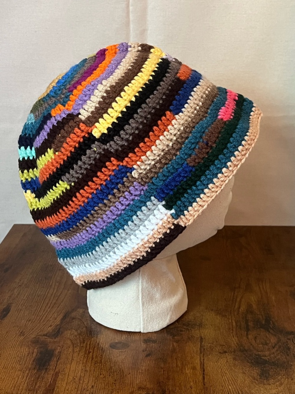 Multicolor Striped Crochet Bucket Hat